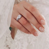 JULIANNA B 10K White Gold Created Sapphire & Diamond Bridal Set