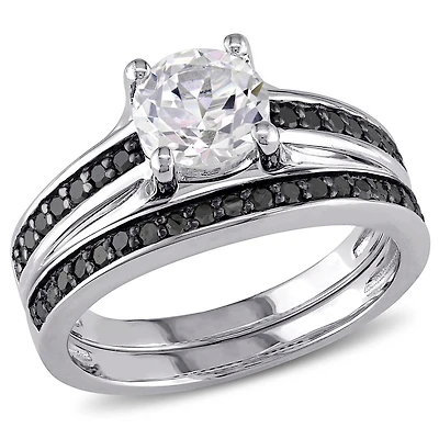 JULIANNA B Sterling Silver Created White Sapphire & Black Diamond Bridal Set