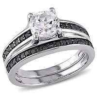 JULIANNA B Sterling Silver Created White Sapphire & Black Diamond Bridal Set