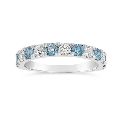 New Brilliance Lab Grown 1.00CTW White & Blue Diamond Band in 14K White Gold