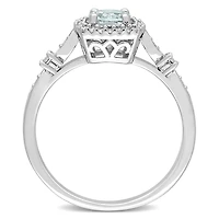 JULIANNA B Sterling Silver Aquamarine & Diamond Halo Ring