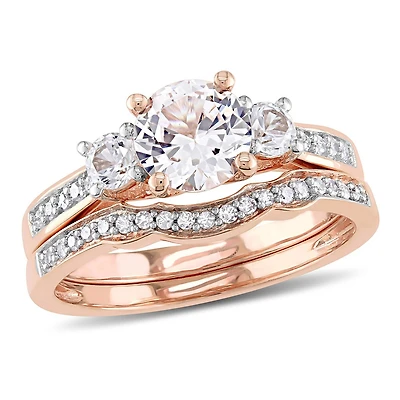 JULIANNA B 10K Rose Gold Created White Sapphire & Diamond Bridal Set