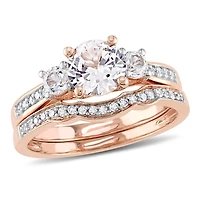 JULIANNA B 10K Rose Gold Created White Sapphire & Diamond Bridal Set