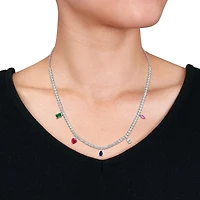 Julianna B Sterling Silver Created Multi-Gemstone 17" Necklace
