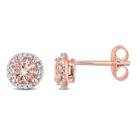 Julianna B Rose Plated Sterling Silver Morganite & Diamond Halo Earrings