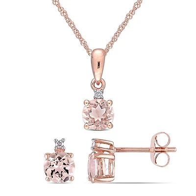 Julianna B 10K Rose Gold Morganite & Diamond Earring Pendant Set