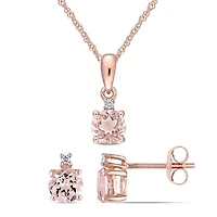 Julianna B 10K Rose Gold Morganite & Diamond Earring Pendant Set