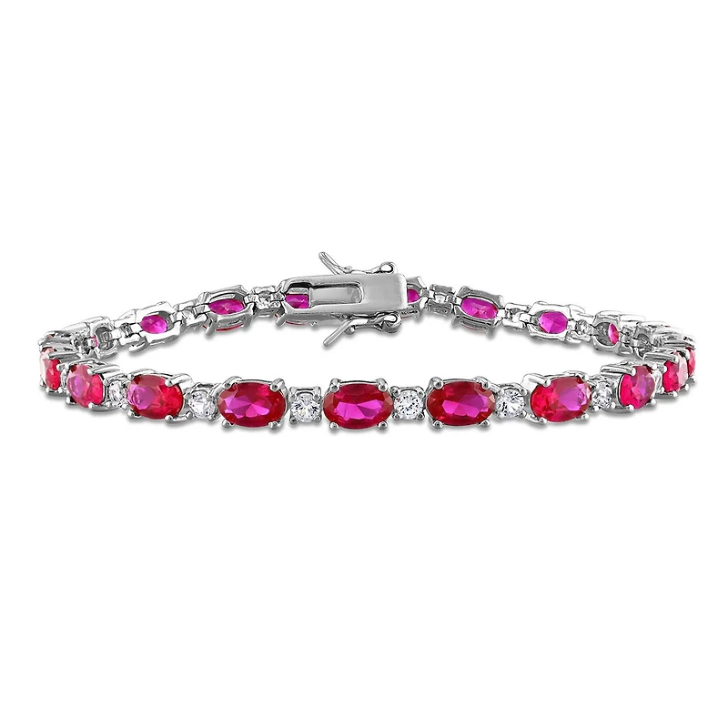 Julianna B Sterling Silver Created Ruby & Created White Sapphire Bracelet 7.25