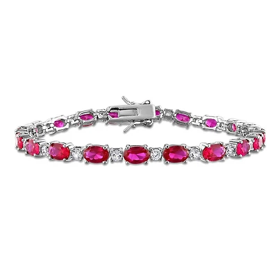 Julianna B Sterling Silver Created Ruby & Created White Sapphire Bracelet 7.25