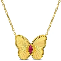 Julianna B Yellow Plated Sterling Silver Created Ruby Butterfly 17" Pendant