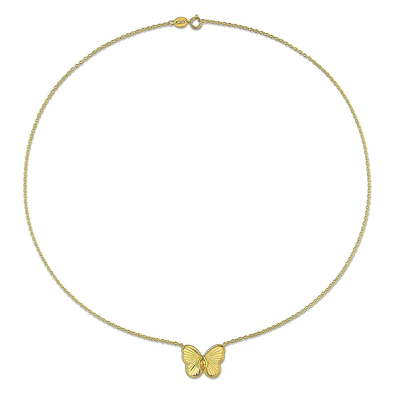 Julianna B Yellow Plated Sterling Silver Citrine Butterfly 17" Pendant