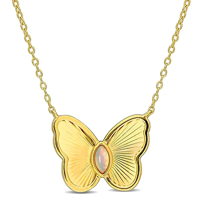 Julianna B Yellow Plated Sterling Silver Opal Butterfly 17" Pendant
