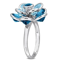 JULIANNA B Sterling Silver London Blue & Sky Topaz Flower Ring