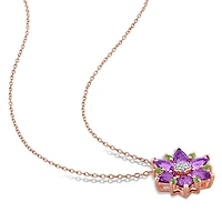 Julianna B Rose Plated Sterling Silver Amethyst Peridot & Diamond Pendant