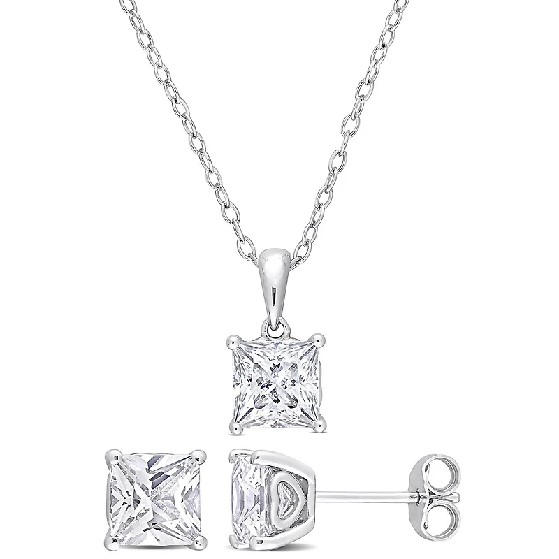 Julianna B Sterling Silver Created White Sapphire Earrings 18" Pendant Set