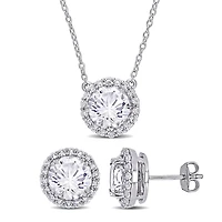 JULIANNA B Sterling Silver Created White Sapphire Earrings Pendant Set