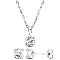 Julianna B Sterling Silver Created White Sapphire Earrings Pendant Set