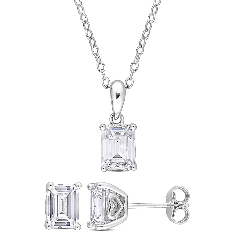 Julianna B Sterling Silver Created White Sapphire Earring & 18" Pendant Set