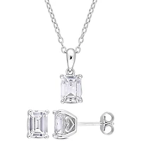 Julianna B Sterling Silver Created White Sapphire Earring & 18" Pendant Set