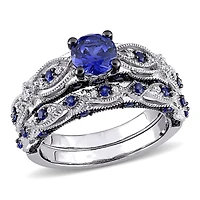 Julianna B 10K White Gold Created Sapphire & Diamond Bridal Set