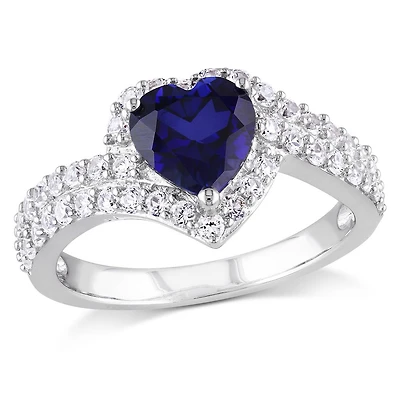 Julianna B Sterling Silver Created Blue & White Sapphire Heart Ring