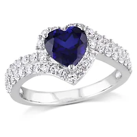 Julianna B Sterling Silver Created Blue & White Sapphire Heart Ring