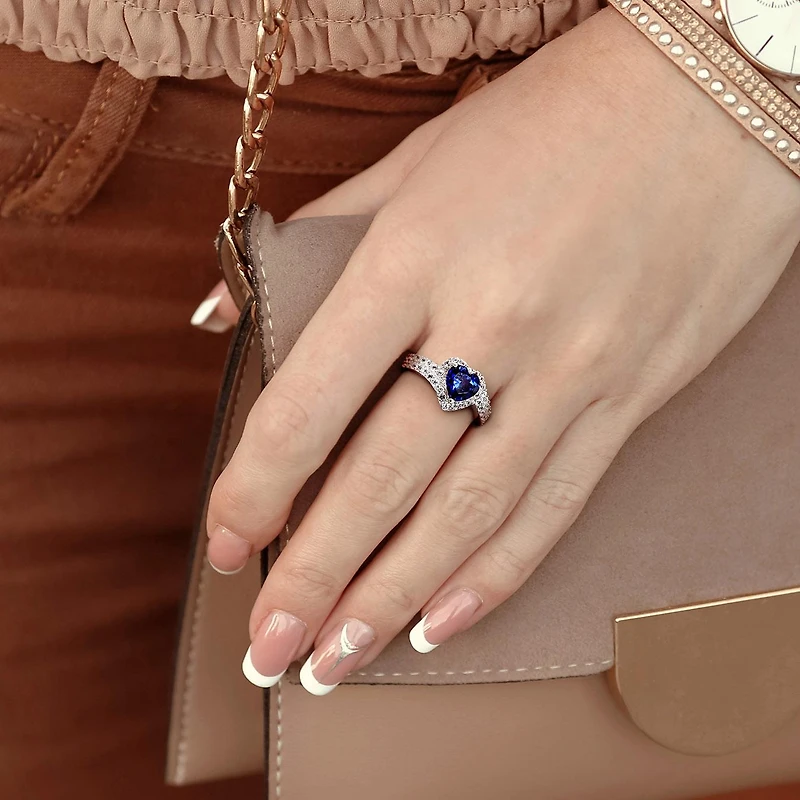Julianna B Sterling Silver Created Blue & White Sapphire Heart Ring