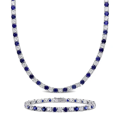 Julianna B Sterling Silver Created Blue & Created White Sapphire Set