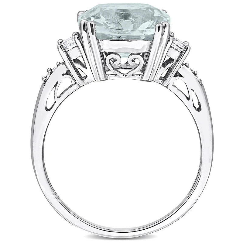 JULIANNA B 10K White Gold Aquamarine Created Sapphire & Diamond Ring
