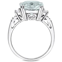 JULIANNA B 10K White Gold Aquamarine Created Sapphire & Diamond Ring