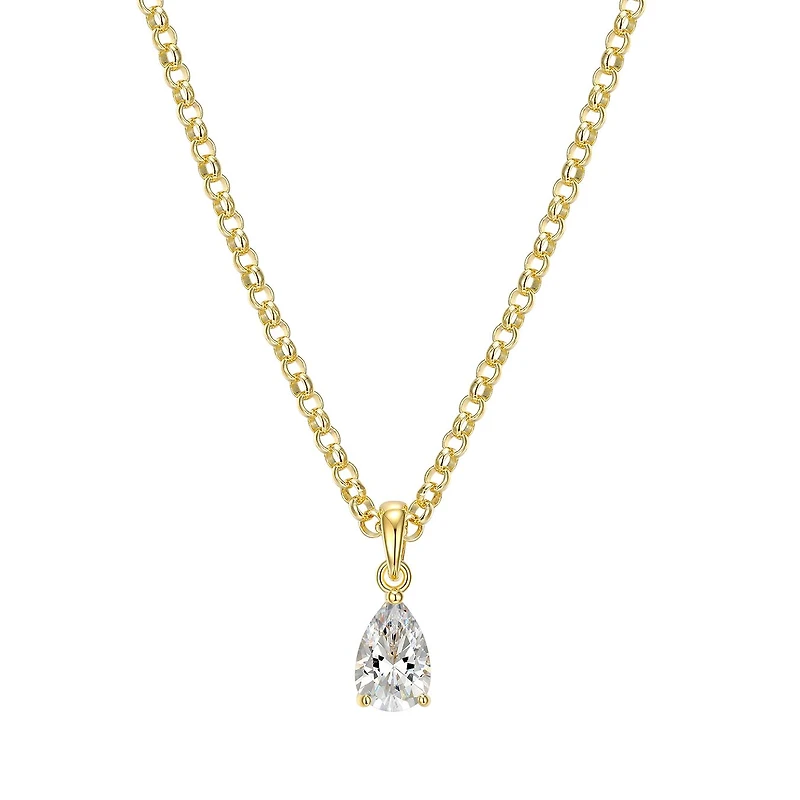 Reign 18K Gold Plated Pear Cubic Zirconia Solitaire Pendant