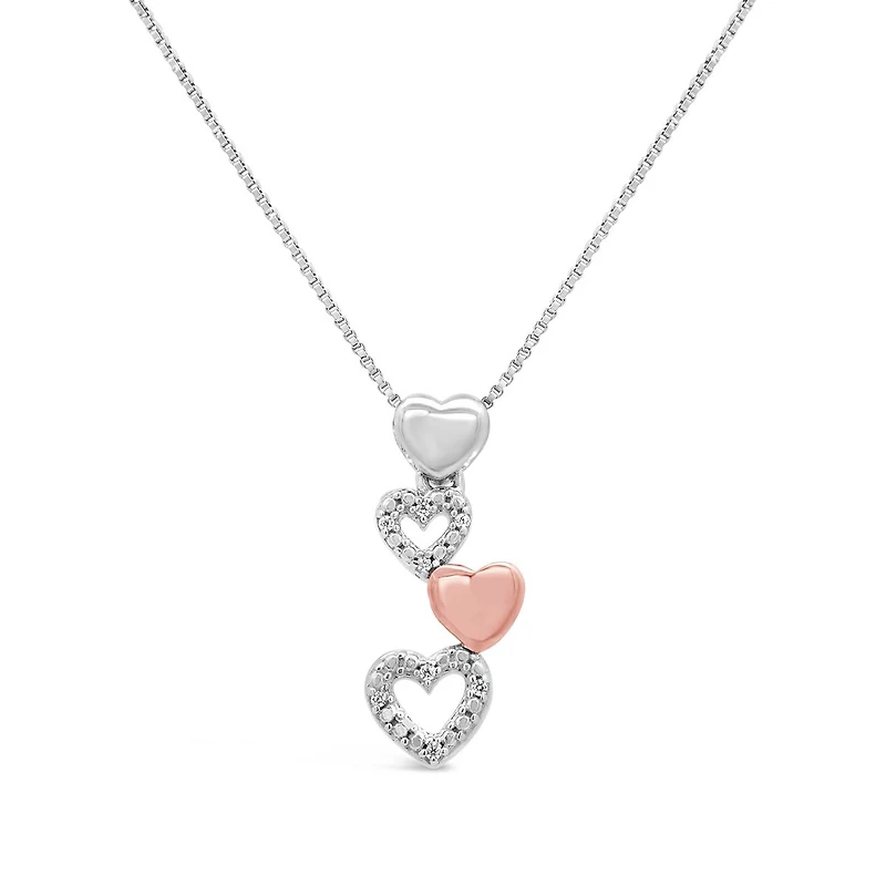 Diamond Four Heart Pendant in Sterling Silver & 10K Rose Gold
