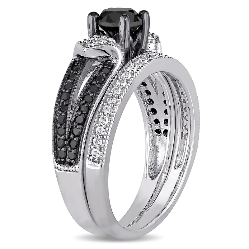 JULIANNA B 1.12CTW Black & White Diamond Bridal Set Sterling Silver