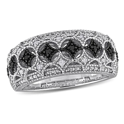 JULIANNA B 0.10CTW Black & White Diamond Fashion Band Sterling Silver
