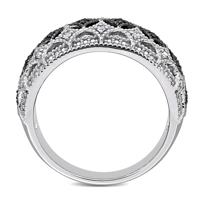 JULIANNA B 0.10CTW Black & White Diamond Fashion Band Sterling Silver