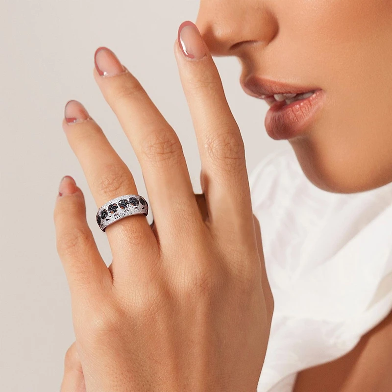 JULIANNA B 0.10CTW Black & White Diamond Fashion Band Sterling Silver