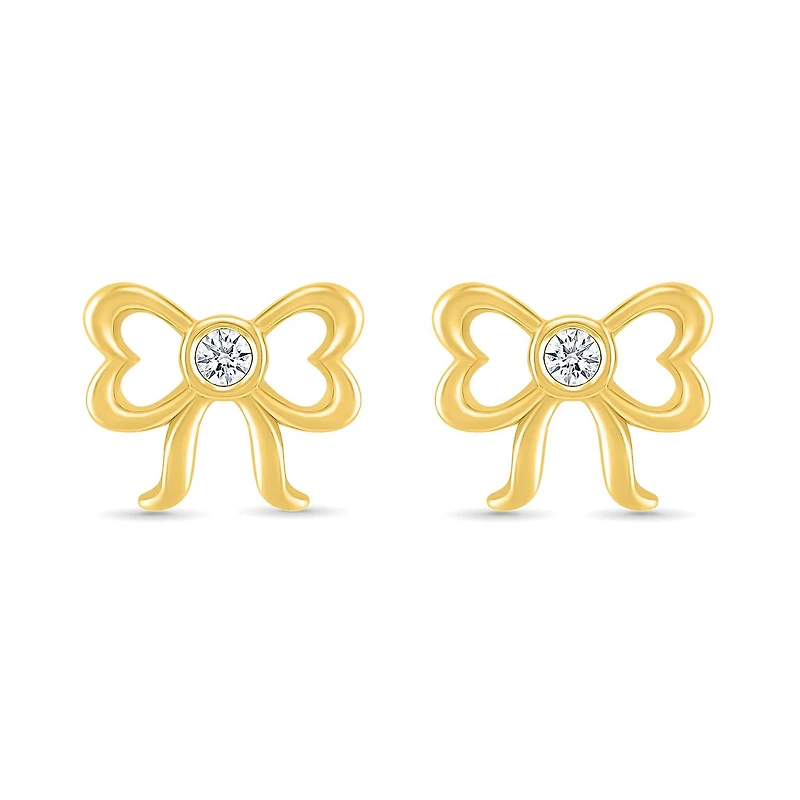 Diamond Bow Stud Earrings in 10K Yellow Gold