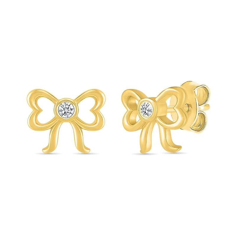 Diamond Bow Stud Earrings in 10K Yellow Gold