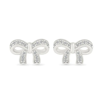 Diamond Bow Stud Earrings in Sterling Silver