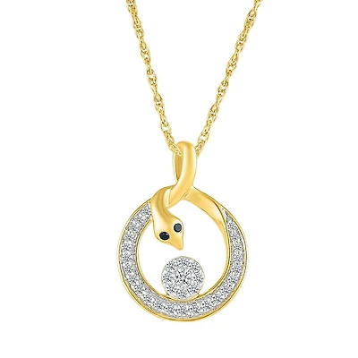 0.18CTW Black & White Diamond Snake Pendant in 10K Yellow Gold