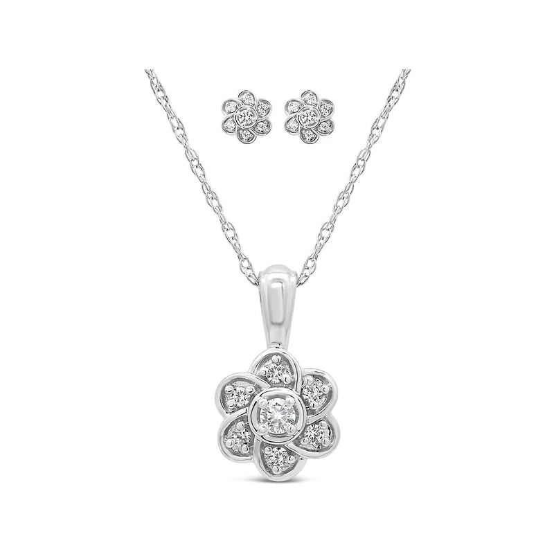 New Brilliance Lab Grown 0.25CTW Diamond Pendant and Earrings in Sterling Silver