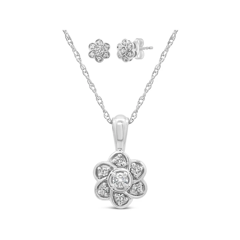New Brilliance Lab Grown 0.25CTW Diamond Pendant and Earrings in Sterling Silver