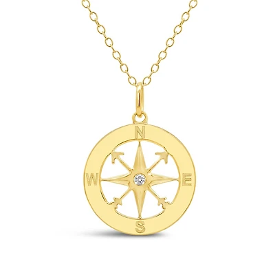 Bella Moda Diamond Compass Vermeil Pendant