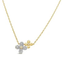 0.10CTW Diamond Flower Necklace in 10K Yellow Gold