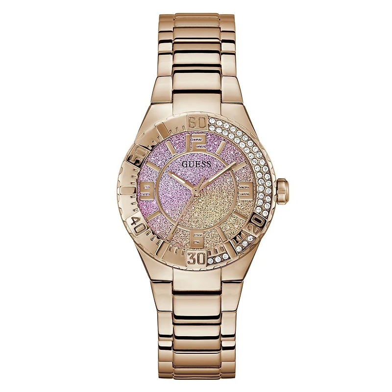 Guess Women's Rose Gold Tone Crystal Sangria Watch