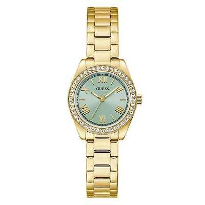 Guess Women's Gold Tone Crystal Mini Luna Watch