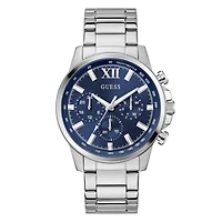 Guess Men's Silver Tone Blue Dial Walker Watch