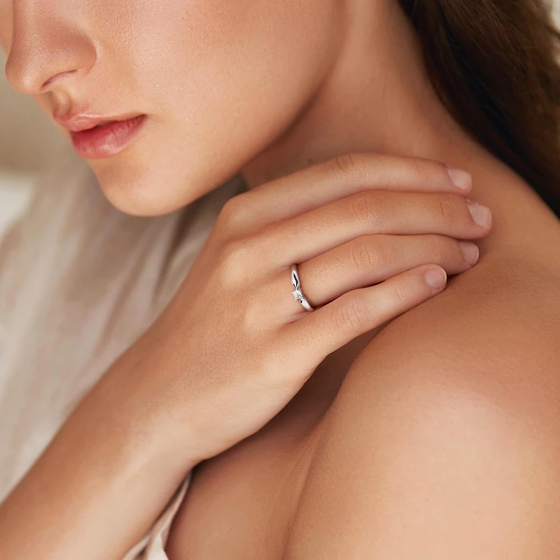 Julianna B 0.10CT Princess Cut Diamond Solitaire Ring Sterling Silver