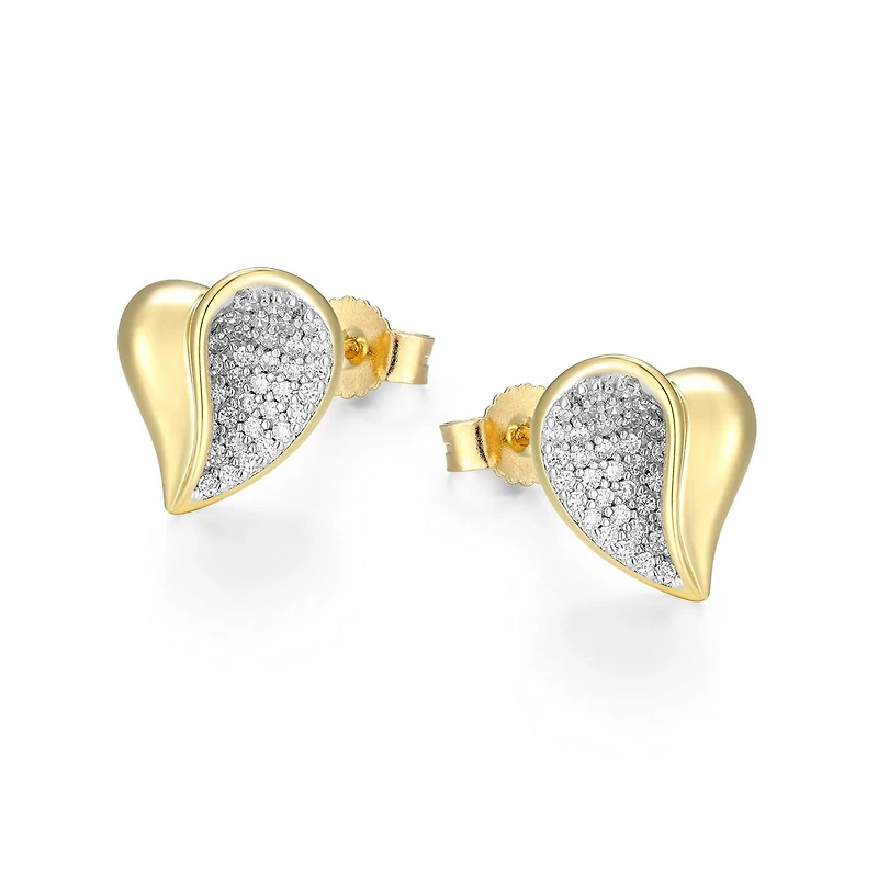 ELLE "Amour" Two-Tone Plated Cubic Zirconia Heart Stud Earrings