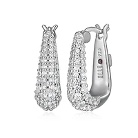 ELLE "Citadel" Rhodium Plated Cubic Zirconia Oblong Shape Hoop Earrings
